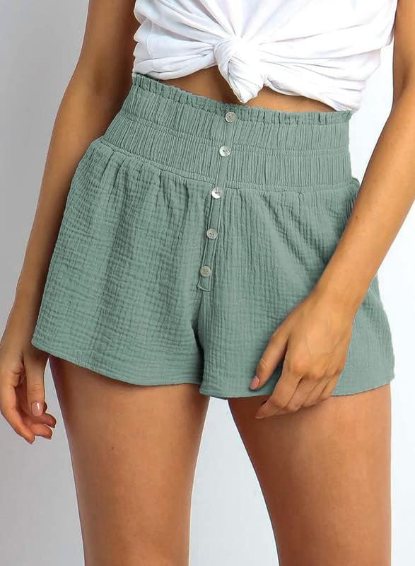 Dokotoo ženski casual ljetni nagnuta elastična struka Comfy gumb Detaljne kratke hlače