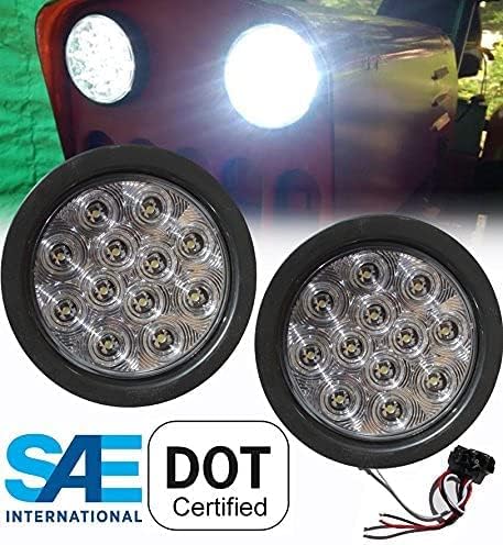 Par 2 LED 4 okrugli Backup Reverse Light kompleti uključuju Grommet, Plug Clear Lens bijelo svjetlo prikolica kamion RV 25108C-WK