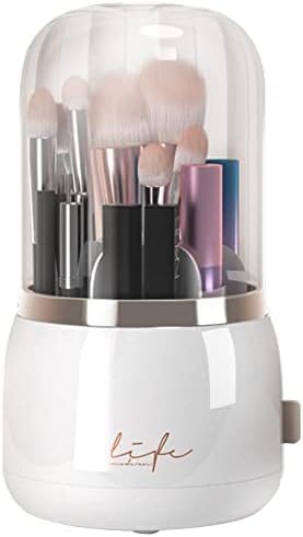 LINPR 360 Rotirajuća držač četkica za šminkanje, 6 odjeljka Kozmetika Četkica za skladištenje sa čistim akrilnim poklopcem za ispraznost, kupatilo, komoda