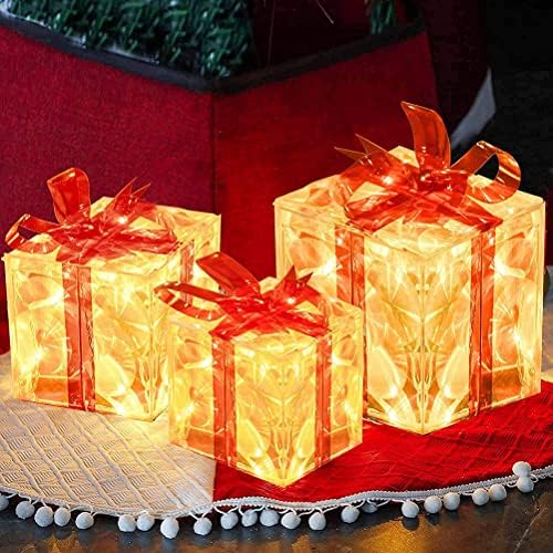 Fauitay set od 3 svjetlo za up kutije Dekoracije čiste svjetlo u gore s crvenim lukovima Božićno drvsko suknje