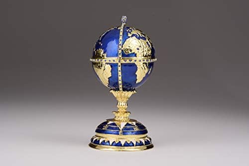 Plavi Globus Faberge tričarija sa Jedrenjakom ruski sakupljač jaja jaje ukrašeno Swarovski kristalima Uskršnje