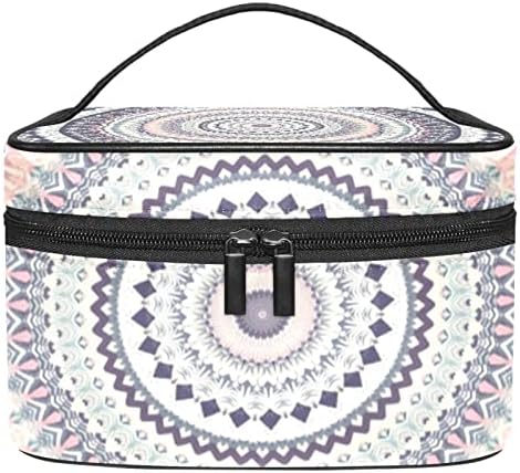 Mala šminkarska torba, patentno torbica Travel Cosmetic organizator za žene i djevojke, etničko siva ljubičasta mandala