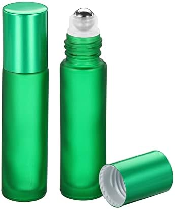 Patikil 10ml valjkaste boce, 2 pakovanja staklene esencijalne ulje valjkaste kuglice sa poklopcem za punjenje posuda za punjenje, mat zelena