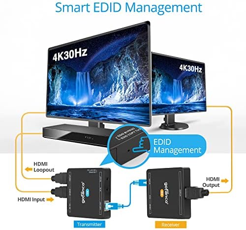 GOFANCO 4K 30Hz HDMI Extender CAT6 Dugi domet - do 328ft na 4K, Loopout, Poc, Dual IR, Edid, Automatsko