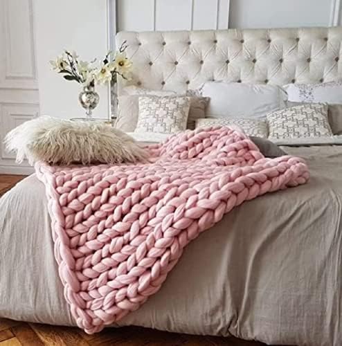 Ružičasti Chunky Knit Blaket Handmade Kneit Blaket Meko toplo Chunky Pleted Bake za krevet / kauč