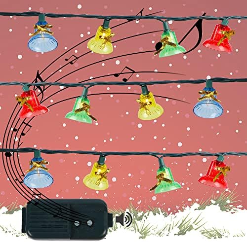 Biswing Božić muzički zvono String Lights, 7 funkcije 30-Count Božić dekorativna svjetla Green Wire, 25