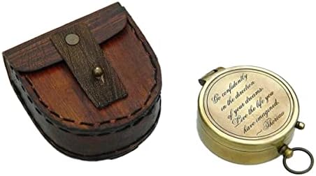 Antikni nautički mesingani kompas sa kožom Idite samouvjereno ugravirani čvrsti mesingani kompas