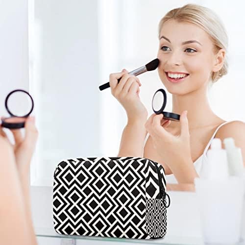 Mala šminkarska torba, patentno torbica Travel Cosmetic organizator za žene i djevojke, geometrijsku crnu bijelu modernu umjetnost