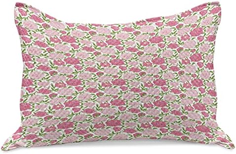 Ambesonne Peony Pleted jorgovac, kontinuirani pojednostavljeni romantični ružičasti tonovi Cvijeće, standardni poklopac jastuka kraljice za spavaću sobu, 30 x 20, ružičasta vapna zelena