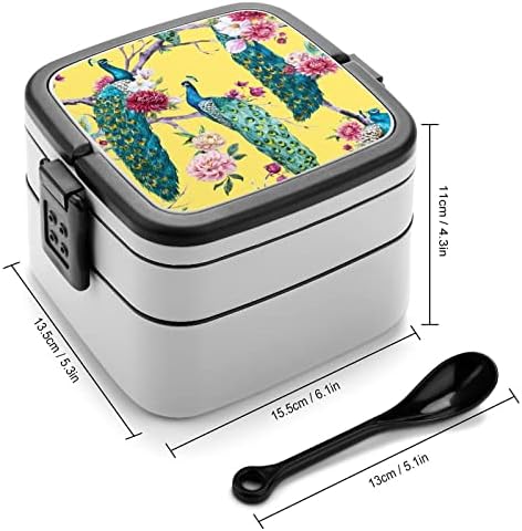 Pauno-pločasto pauno ispisuje sve u jednoj bento kutiji za ručak za ručak sa kašikom za školu / rad / izlet