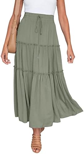 Plisirane Flowy Maxi Midi suknje za žene Casual ljetna Boho duga suknja cvjetni Print visoka struka Swing slojevita suknja A-kroja