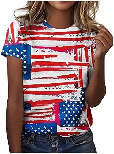 Bluze s kratkim rukavima za djevojke Jesen Ljetna posada USA zastava zastava suncokret cvjetni grafički bluze tees ženske 2023 jv