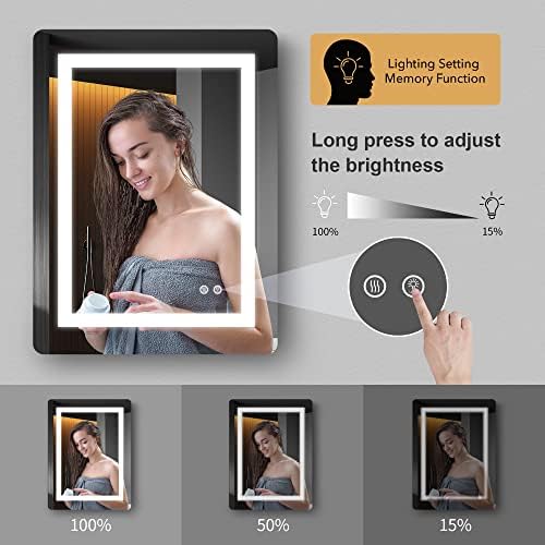 FralimK LED ogledalo za kupaonicu, 24x32 inčni osvijetljeni ogledalo sa svjetlima, antif LED ogledalo u kupaonici, zatamnjeni zidni retrovizori sa 3 postavke temperature rasvjete, vodoravno / okomito