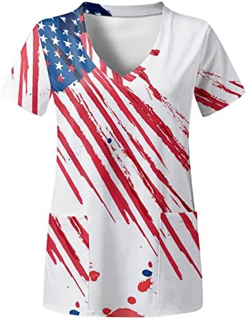 Majice od 4. Jula za žene američka zastava ljetna kratka rukava V vratna košulja sa 2 džepa bluze praznična Ležerna radna odjeća