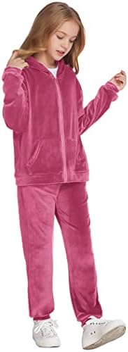Hopeac Girls Casual Basic Velor Zip up hoodie duksevi za trenerke Jogger Outfits