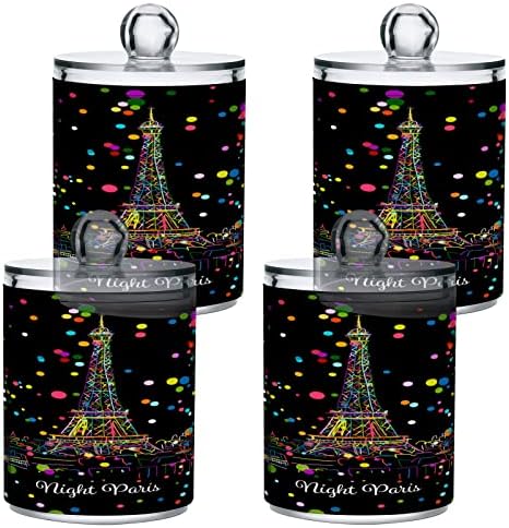 Alaza 4 Pack Qtip Holder Dispenser Pariz Eiffel Tower Šalorlna Polka Dot Kupatilo Organizator organizatora / brisa / jastučići / nit, plastične apoteke tegle za ispraznost