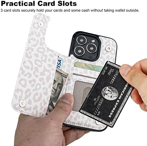 Haopinsh za iPhone 13 Pro Case Nointer s držačem kartice, bijeli Leopard Cheetah uzorak stražnji flip PU