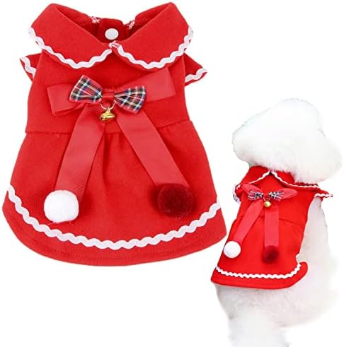 Zimske haljine za zimske pse za male pse Djevojke Božićna štenad princeza haljina sa slatkim lukom i zvonom mekim toplim Xmas ženskim ljubimcima odjeće Chihuahua Doggy haljine odjeće crveno xl