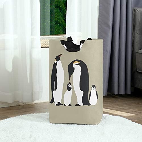 YYZZH Cartoon family Penguin uzorak na sivoj velikoj torbi za veš korpa torba za kupovinu sklopiva poliesterska