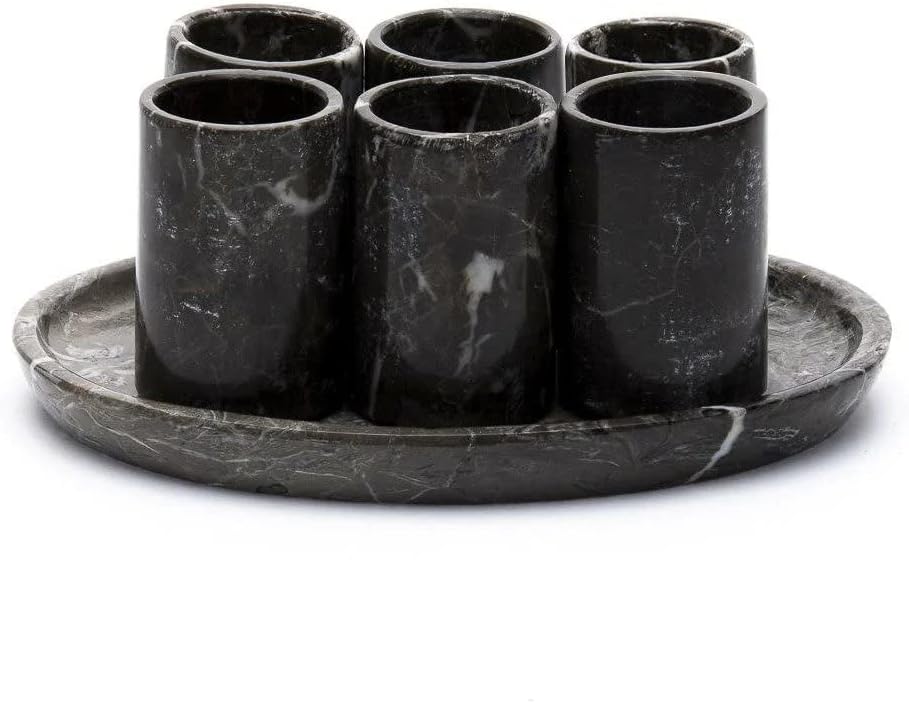 Mezcal For Life Crne mermerne kamene čašice-Set 6-Ručno izrađene tradicionalne čaše za piće sa poslužavnikom za