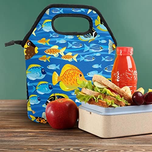 GUEROTKR torba za ručak za muškarce, izolovana kutija za ručak, kutija za ručak za odrasle,akvarelni okeanski plavi uzorak životinjske ribe
