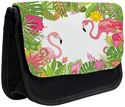 Lunarable tropska pernica, ljiljan i ružičasti Flamingo, torba za olovku od tkanine sa dvostrukim patentnim zatvaračem, 8,5 x 5,5, zelena ružičasta i žuta