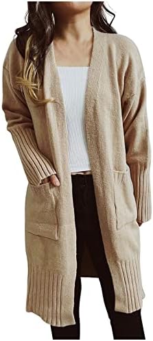 Ženski dugi kardigani džemperi otvoreni prednji dugi rukav Klintni kardiganci u boji Trendy Fall kaput sa džepovima