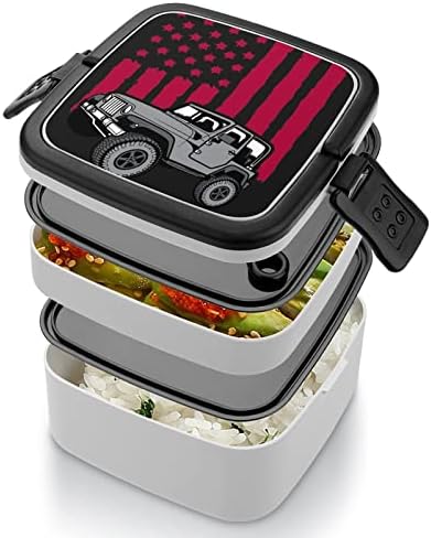 USA Off-Road Flag Bento Box Dvostruki sloj Sve u jednom kontejner za ručak sa kašikom za putnicu