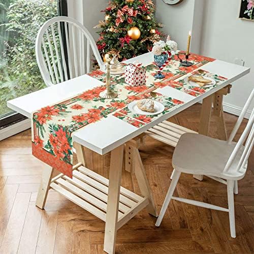 Bleum Cade božićni stol set sa 4 odgovarajuća placema, zimski cvjetni trkač za stol za zabavu, Poinsettia stolni
