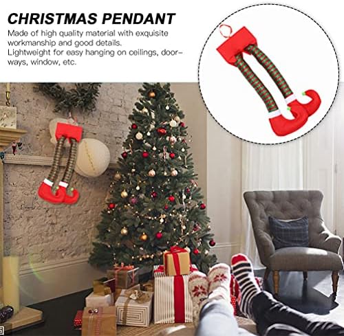 Generički kamin mantel dekor božićni vileski noge sjajni crvene zelene pletene pruge viseće čizme viseći ukrasi plišane noge zaglavljene u prazničnom drveću dekor za punjene hlače