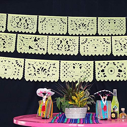 Pastel Party Baner, Papel Picado Baner, dugačak od 60 metara, žuti tkivni papir vijenac, meksički
