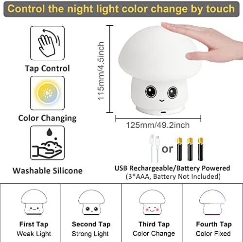 ANGTUO GUSHROCOM noć za djecu - Slatka lampica gljiva, 7 promjena boje, dodirnite Kontrola, silikon i