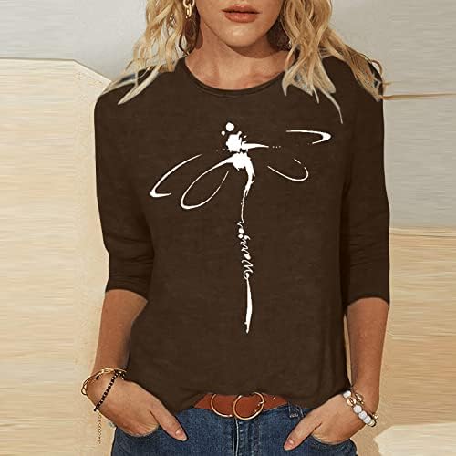 Casual bluze za dame 3/4 rukav Crewneck Spandex Dragonfly grafički opušteno Fit majice Teen Djevojke JT