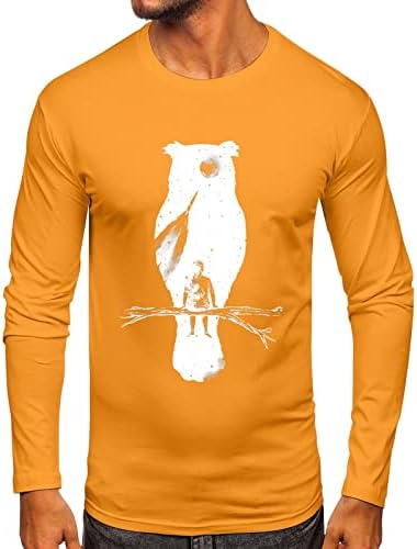 Xxbr muške majice s dugim rukavima jesen Slim Fit Galaxy Space Owl Print Crewneck Tee Tops Athletic Sports Casual Majice