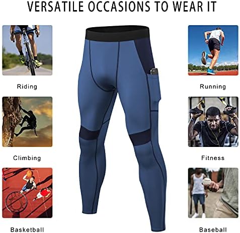 LANBAOSI MENS kompresijske hlače s džepovima vježbanje gamaše trčanja hladno suhi atletski sportski