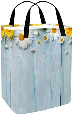 Vrtno cvijeće na plavoj drvenoj ploči Print sklopiva korpa za veš, 60L vodootporne korpe za veš kante za veš igračke ostava za spavaonicu kupatilo spavaća soba