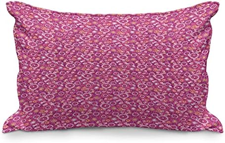 AMBESONNE BLOSSOM Quilted jastuk, bačen kružni opering uzorak u retro stilu ružičasti tonovi apstraktni cvjeta, standardni kraljevsko kolovozni jastuk za spavaću sobu, 36 x 20, magenta i narančasta