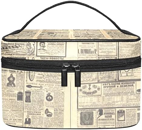 Mala šminkarska torba, patentno torbica Travel Cosmetic organizator za žene i djevojke, vintage stare novine