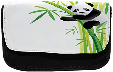 Lunarable Panda pernica, mladunče medvjeda i bambus, torba za olovku od tkanine sa dvostrukim patentnim zatvaračem, 8,5 x 5,5, zelena crno bijela