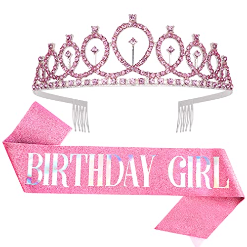 Rođendan kruna, Didder Pink Birthday Girl Sash & Rhinestone Tiara Set, rođendan Tiara rođendan Krune za žene rođendan Sash i Tiaras Za žene djevojke rođendan pokloni party Accessories