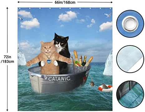 Bivycud Mačke za zavjese za tuširanje za kupatilo, smiješne mačke Catanic Cosplay Titanic na okeanskom tisku vodu zastove za tuširanje sa kukama 66x72 inča