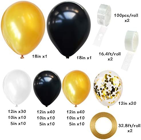 RUBFAC 192pcs crni i zlatni balon Garland Arch Kit, crni bijeli i zlatni baloni za Halloween Dimbrojcijsko