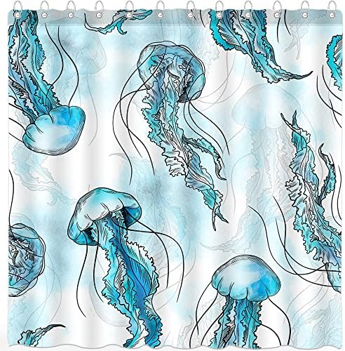 Dephoto Blue Jellyfish tuš za tuširanje za kupatilo Tropska okeana Nautička morska riba Plava zelena morska