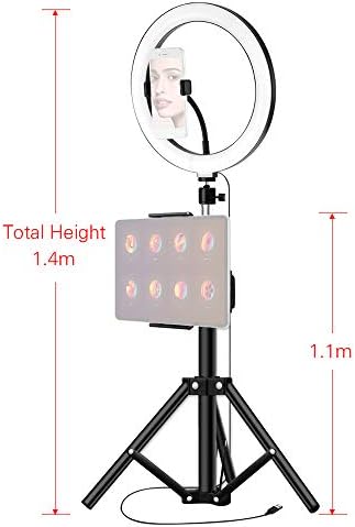 dsfen 26cm / 10inch inča LED prstenasto svjetlo 3 Boje 10 nivoa zatamnjiva 3200-5600K Temperatura boje sa stativima držači za telefon i Tablet za Live Sream Makeup Portrait YouTube Video rasvjeta
