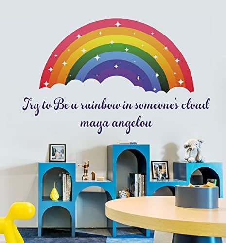 Rainbow Decor inspirativni citat zidne naljepnice, pokušajte biti duga u nečijem oblaku motivacijske zidne naljepnice za djecu djevojčice spavaća soba, pozitivne fraze Art Wallpaper Mural za školu u učionici
