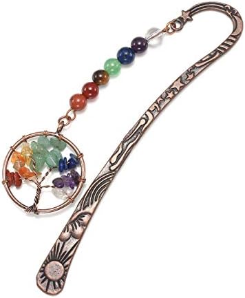 Jovivi Antique bakar metal Bookmark Beading Bookmark sa ručno rađenim 7 čakra Healing kristala Tree Of