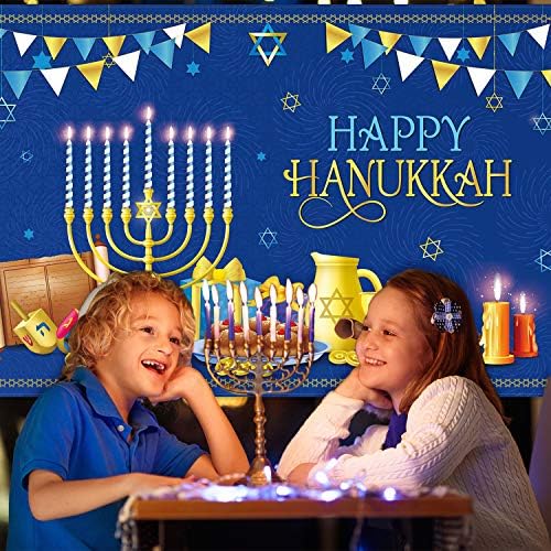 2022 Hanukkah dekoracije Happy Hanuka Theme Banner pozadina plava i Zlatna tkanina Jevrejska