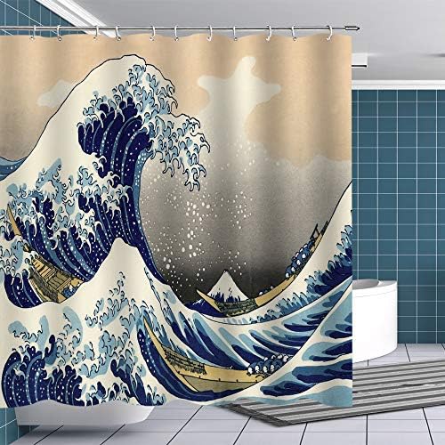Fuortia Hokusai Great Wave Tablica sa zavesa za tuširanje Japan Mount Fuji tuš za zavjese sa kukama Art Tuš Curntine Boys Kupatilo Dekor Artwork Ispisane zavjese Tapiserry 70x70 inča