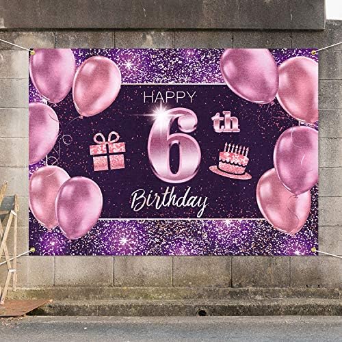 Pakboom Happy 6th rođendan Banner Backdrop - 6 rođendanske zabave Dobavljači za djevojčicu - ružičasta
