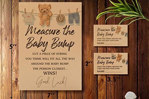 1 Izmjerite Baby Bump Kraft znak & amp; 50 set kartica za pogađanje, rodno neutralni tuš za bebe, ukrasi za tuširanje
